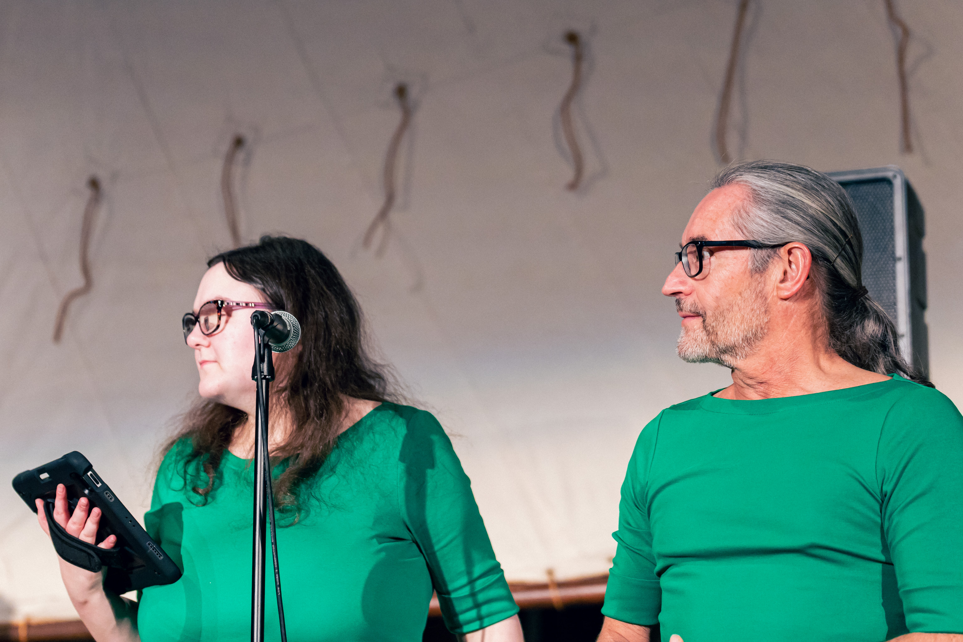 Phillipa Colman and Alan Williams look to their right