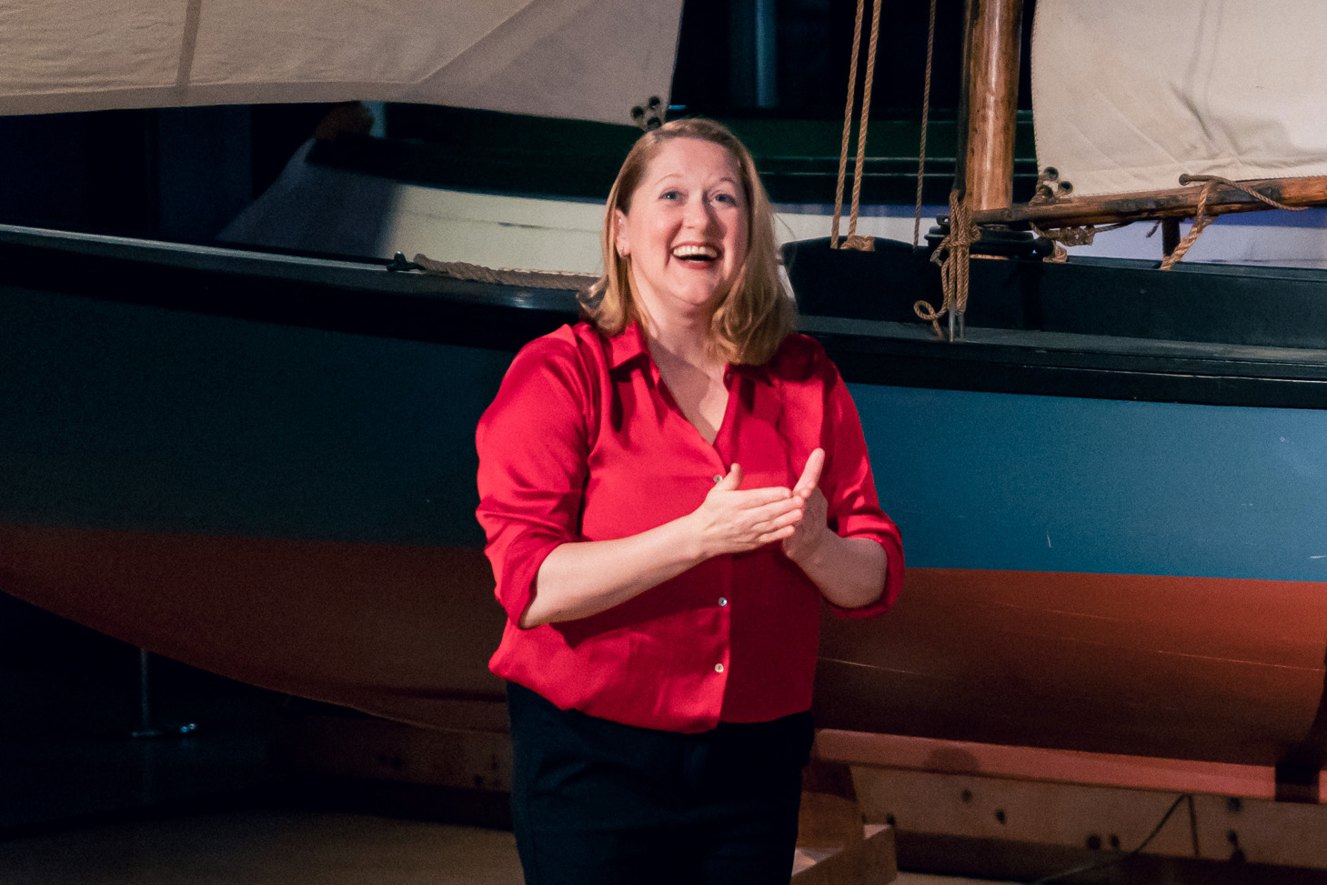 Elizabeth Morris, laughing.