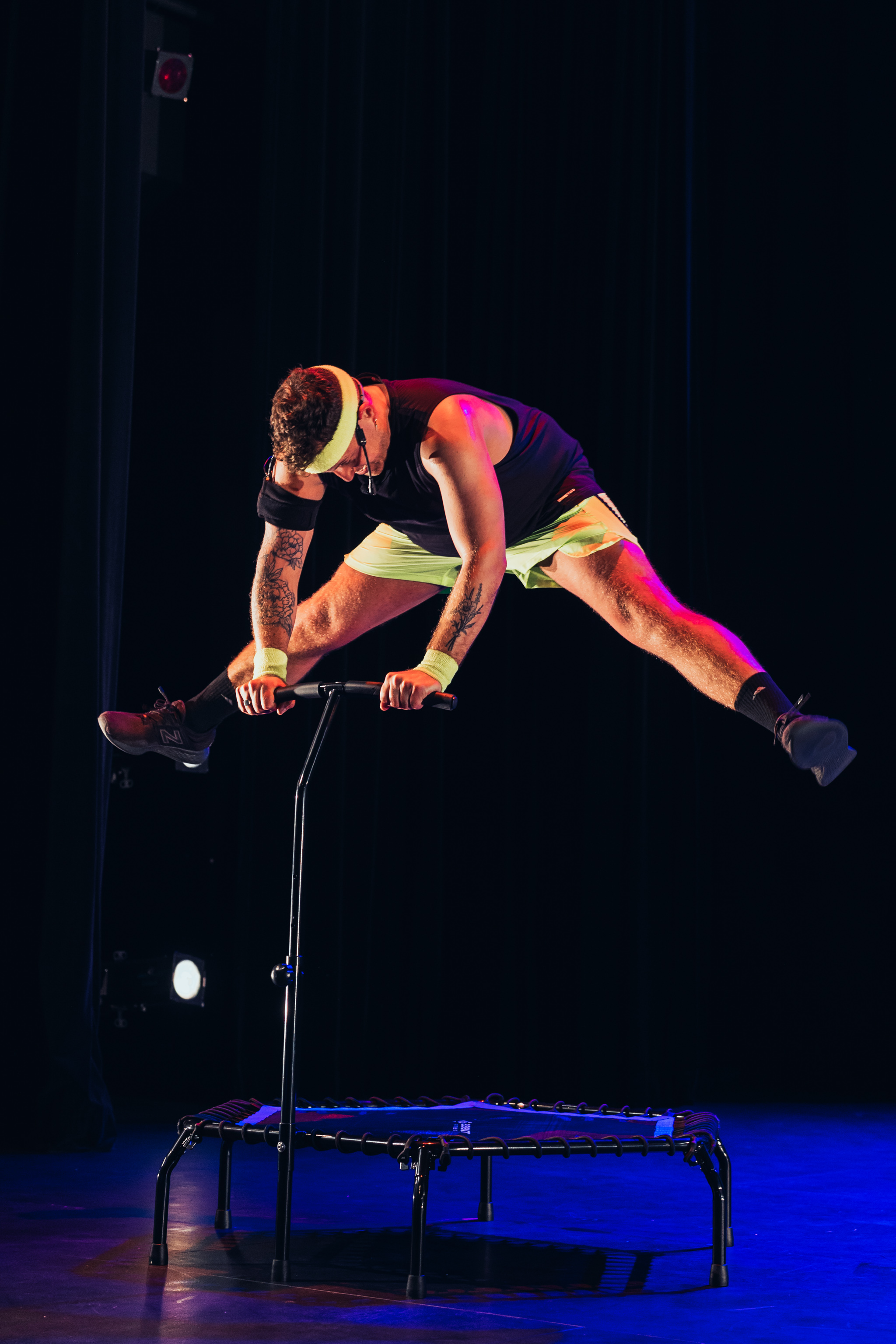 Stewart jumping on a trampoline